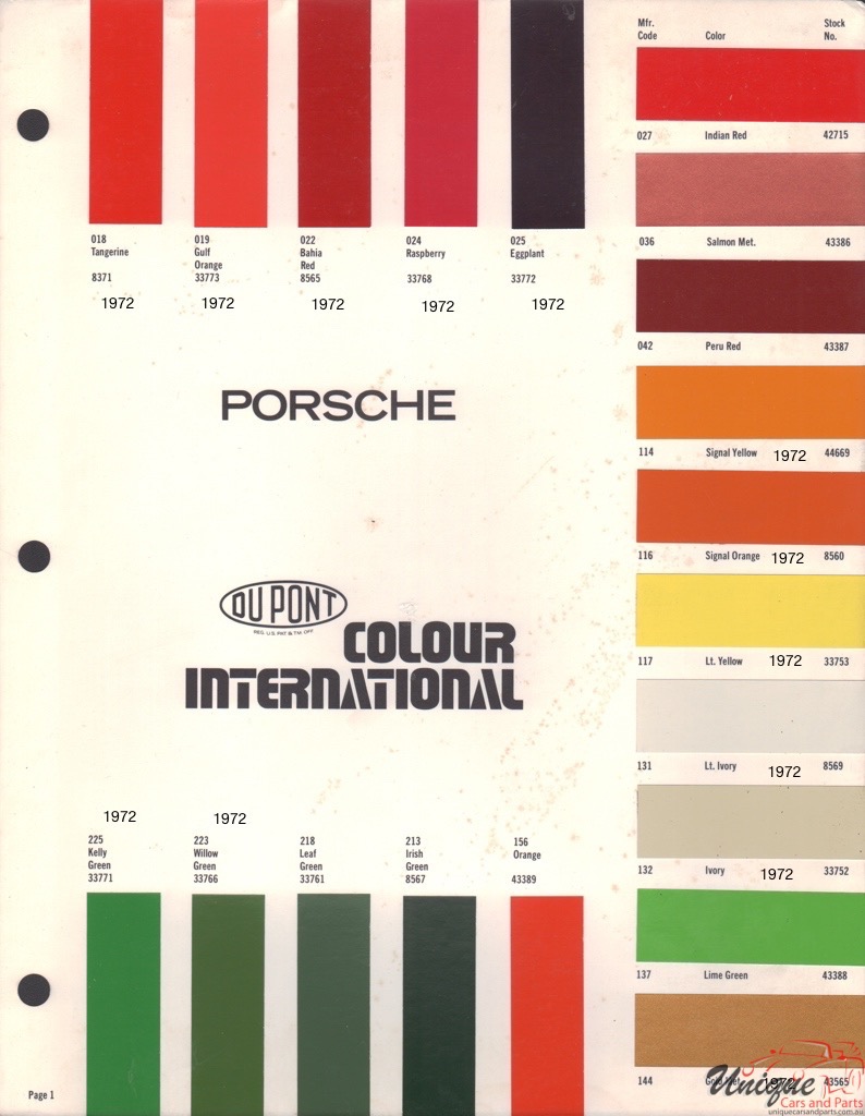 1972 Porsche International Paint Charts DuPont 1